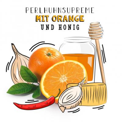 Perlhuhnsupreme mit Orange und Honig 8 Pers. 