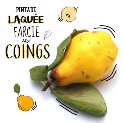 Pintade laquée farcie aux coings